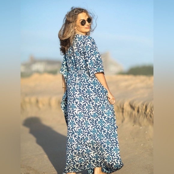 RUJETA SHETH Marie Cinch CAFTAN Blue Dress, Size M/L - Picture 7 of 7